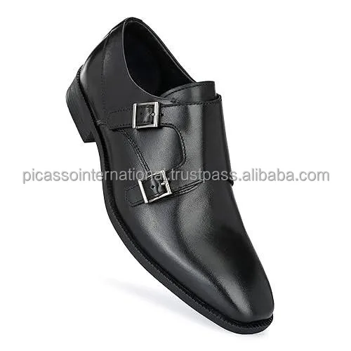 Double Monk Strap Black Antique Italian Leather Formal Casual Office Dress Party Wear Men's Genuine Leather Shoes Supplier