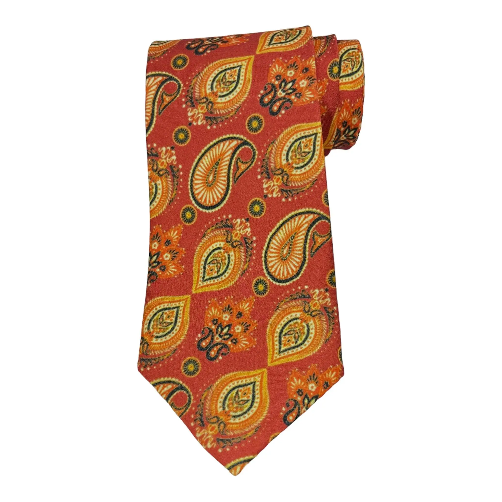 Tie Benon Premium Quality Saffron Silk Tie Paisley Printed Accessory