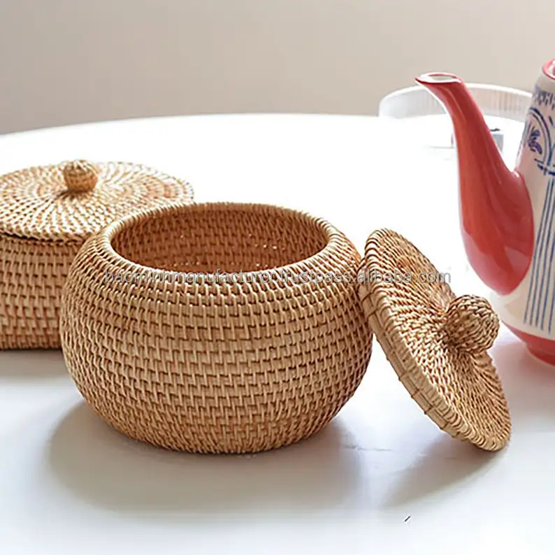 Korean Style Small Tabletop Rattan Storage Box With Lid Buy Rattan