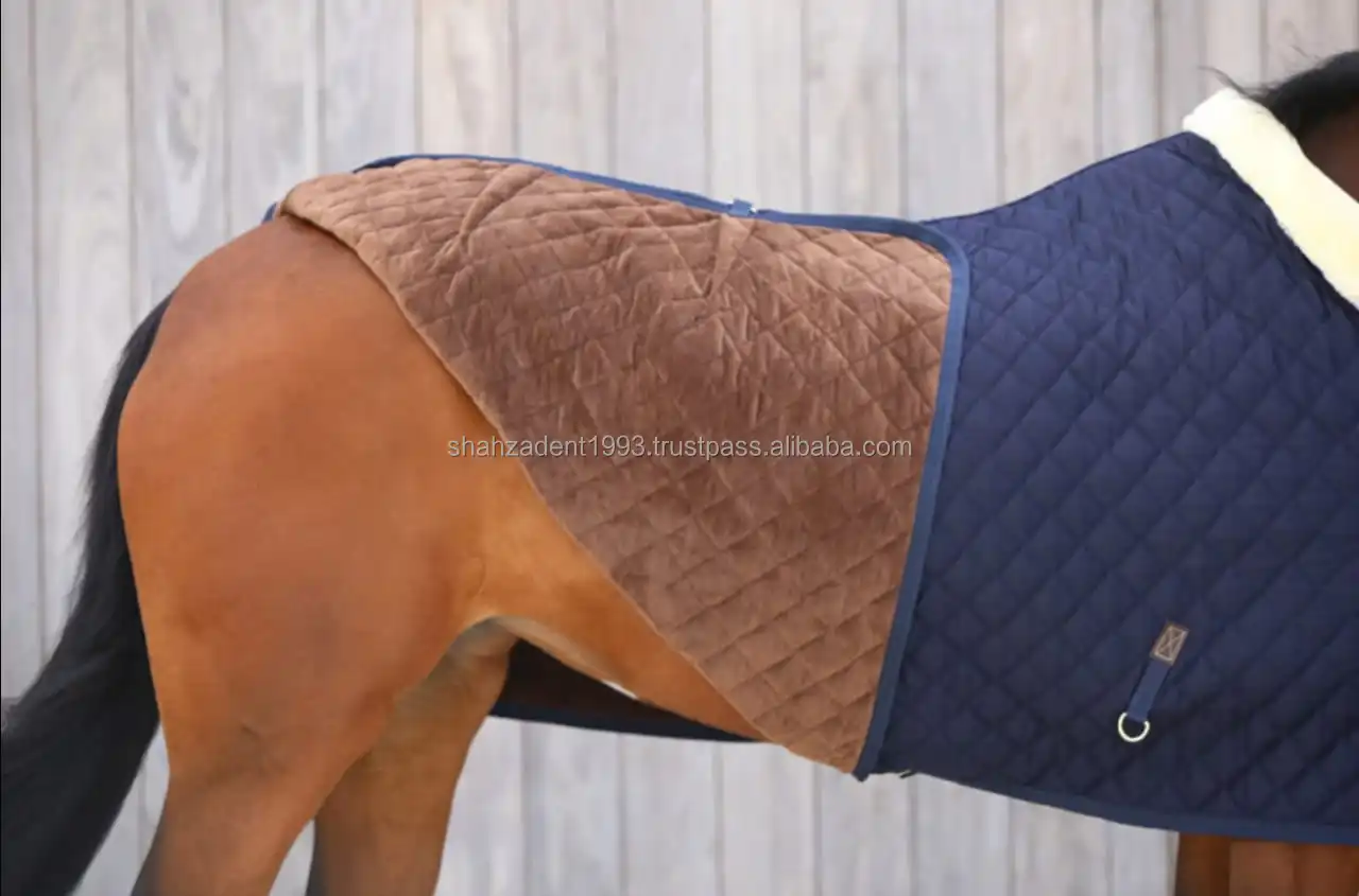 Navy Horse Rug/blanket Quilted With Fur Sheep Skin Dark Brown Color