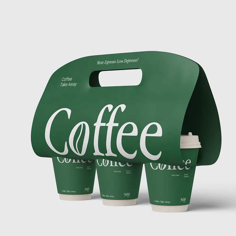 Hot and Cold Drink Carrier with Handle Customizable 2 Cup Holder for Take Out