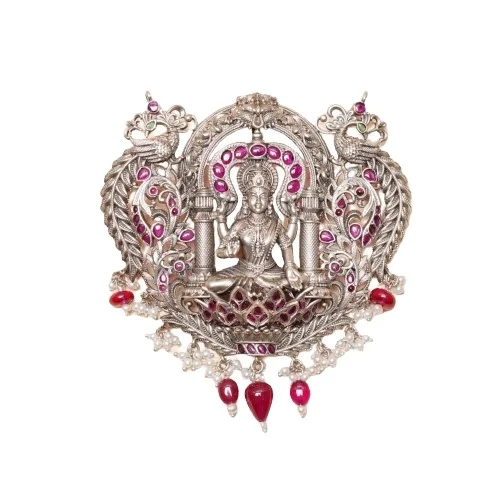 Custom 18 Karat Gold Tone 925 Sterling Silver Women's Pendant Red Ruby Stone Exquisite Ethnic Design Fashion Jewelry Wholesale  222048