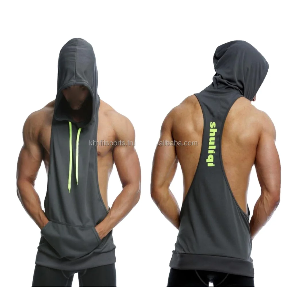 Source Latest Fitness Stringer Hoodie Tank Top Muscle Tank Top Men Plain Screen Printed Gym Vest For Men on m.alibaba.com