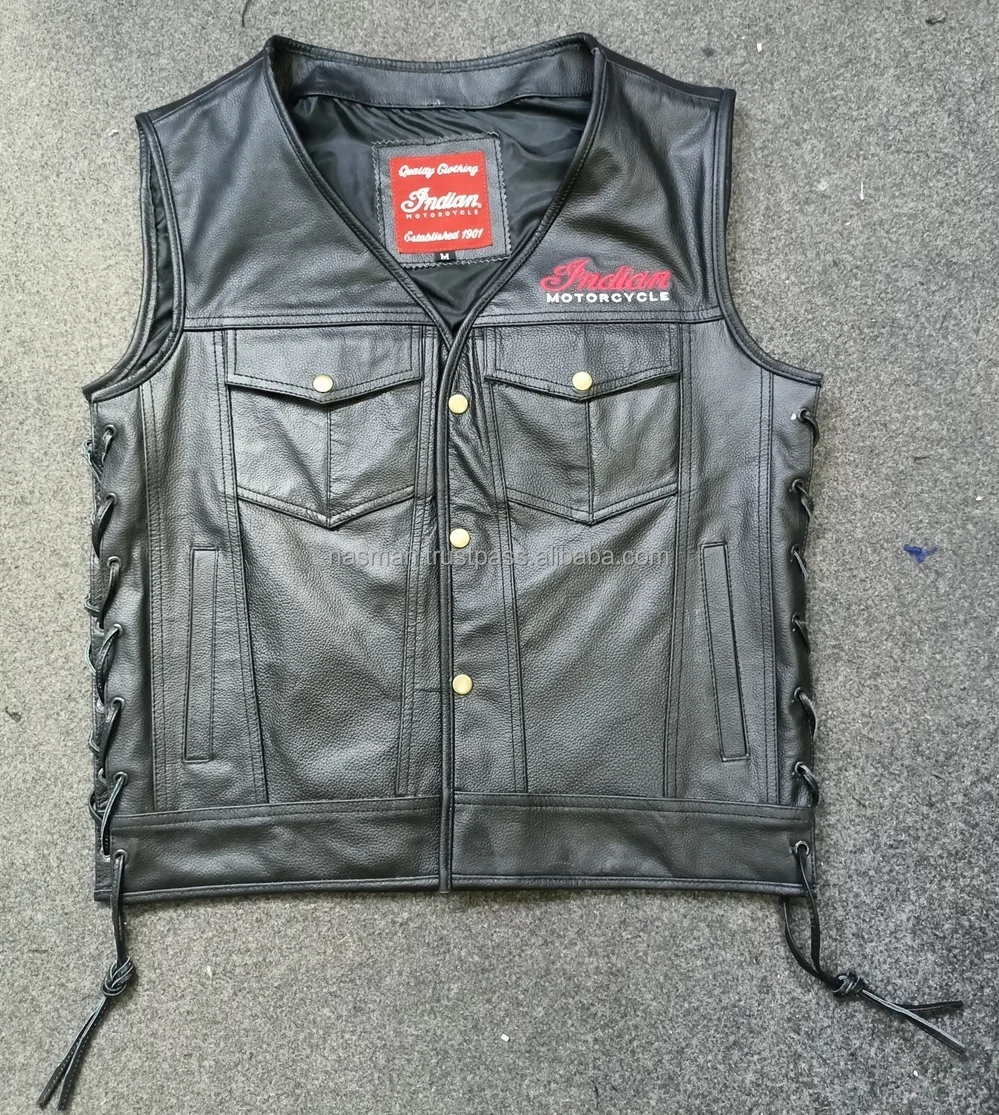 Men's Western Vest Black Leather Indian Motorcycles Vest In Stock New ...