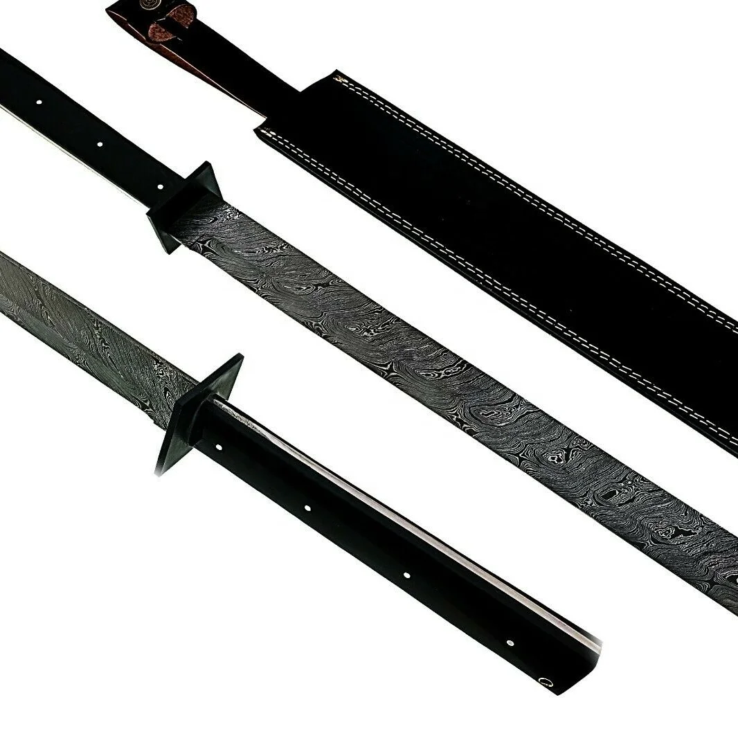 Custom handmade stainless steel short sword with leather sheath