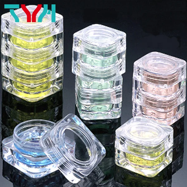 5ml PS Clear Transparent Square Cosmetics Makeup Colorful Stackable Jar Small Cosmetic Pot (BQ05-1)