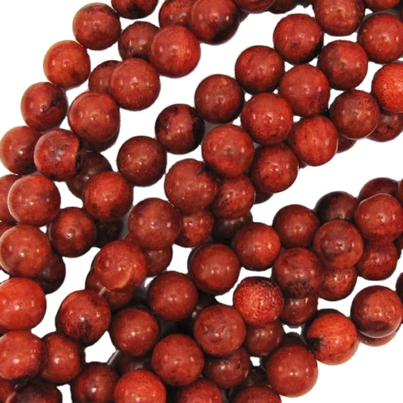 Natural Apple Coral Compressed Round Beads Red Sponge Coral
