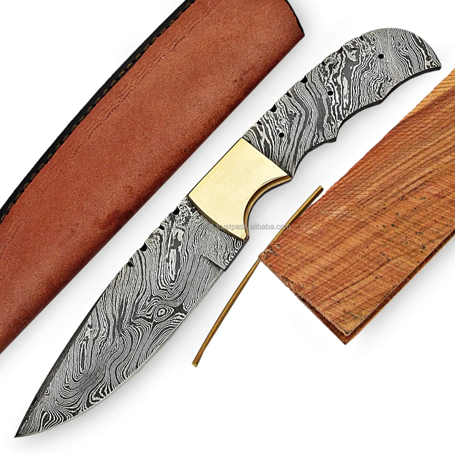 Handmade Full Damascus Steel Blank Blade Skinner Knife With Brass ...