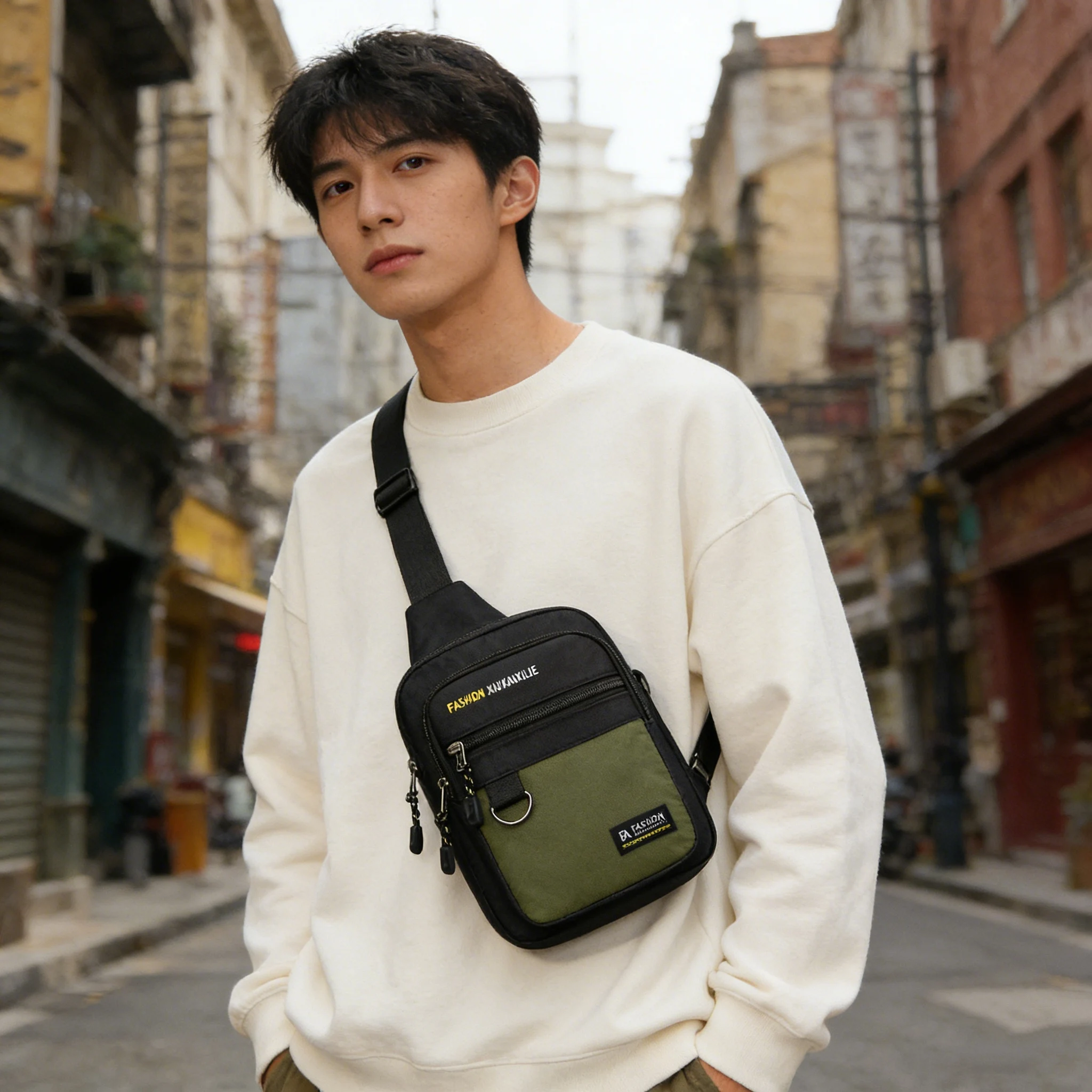 Custom Men's Minimalist Chest Waterproof Outdoor Backpack Geometric Patterned Sling Unisex Softback Compatible Shoulder Bag