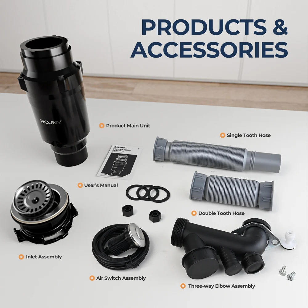 Triturador de residuos de alimentos de 375 W con bloqueo rápido, motor de CC, sistema de trituración 3 en 1, diseño sin cuchillas, protección contra sobrecargas._voghion.com