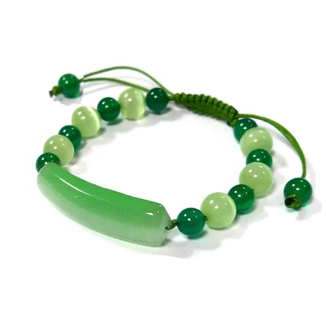 White and Green Agate beaded bracelet natural gemstone jewelry
