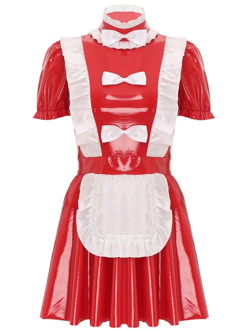 Womens Sexy Maid Lingerie Glossy Patent Leather Maid Dress A-Line Dress Naughty Maid Uniform Clubwear Womens Sexy Maid Lingerie Glossy Patent Leather Maid Dress A-Line Dress Naughty Maid Uniform Clubwear