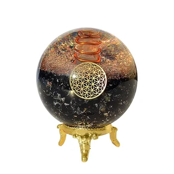 Orgone Sphere Black Tourmaline With Flower Of Life Symbol Orgone Sphere : Wholesale Orgonite Sphere : Buy From N H AGATE