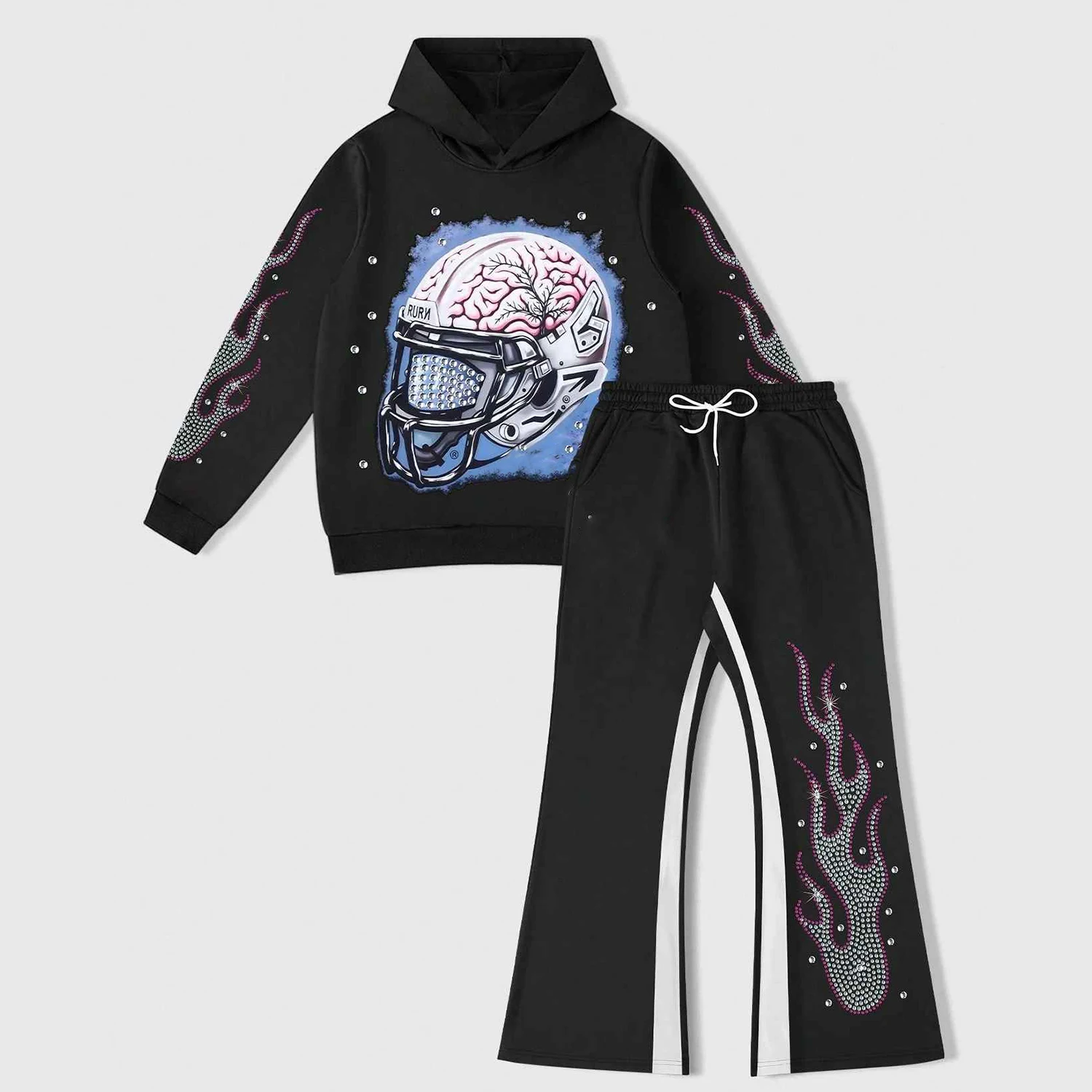 Custom Rhinestone Graphic Tracksuit Tracksuit 100% Cotton DTG Print Pullover Hoodie Rhinestone Joggers For Casualwear For Unisex