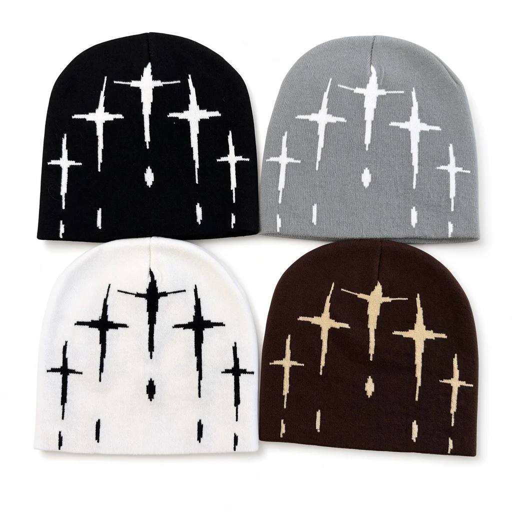 Custom Jacquard Knit Beanie Cap with Letter Pattern Trendy Hat for Men and Women Stylish Headwear Design For Winter Outfit