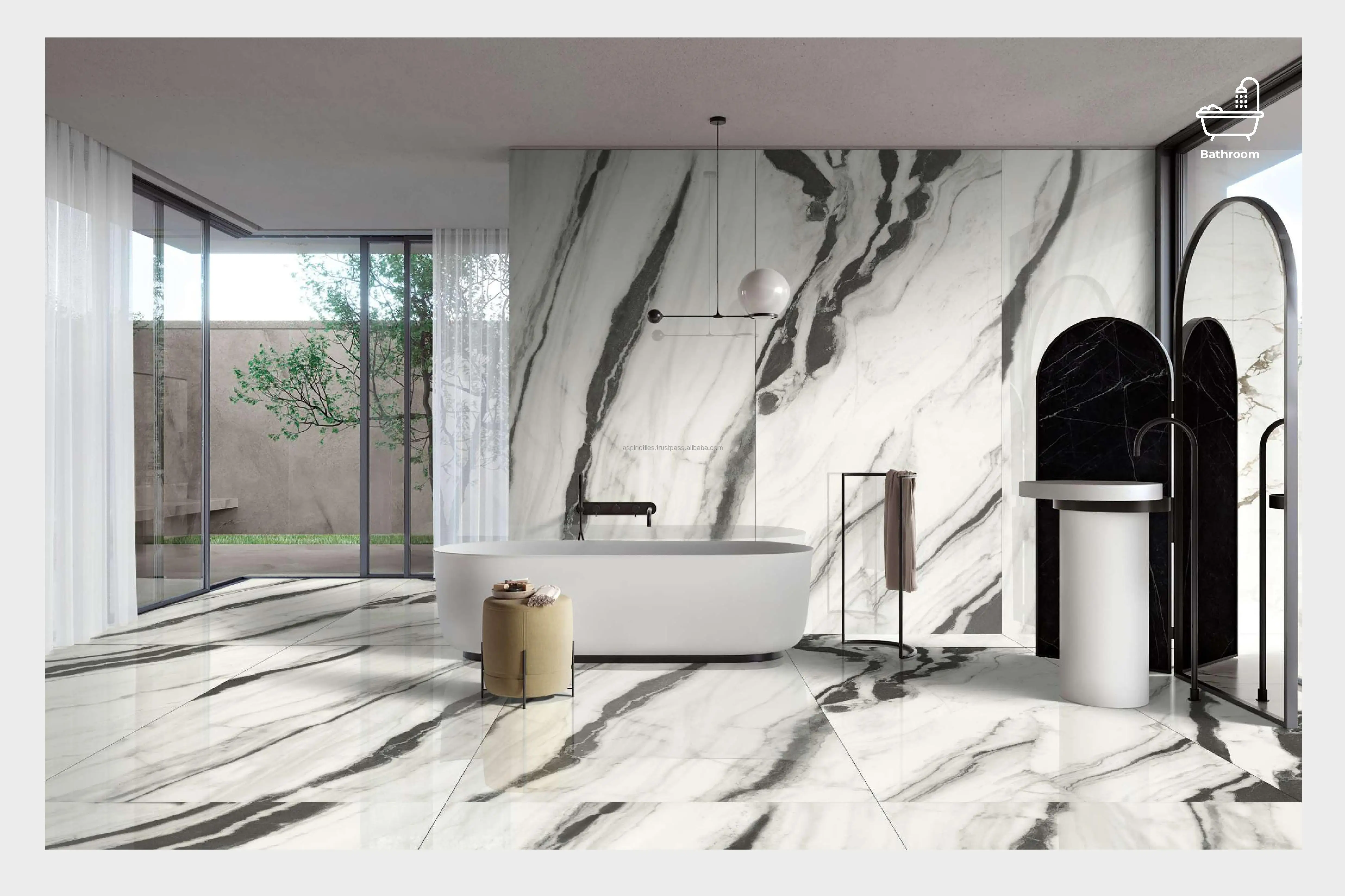 48x96 Large Size Tiles For Floor Slim Slab Porcelain Tiles With Carrara 