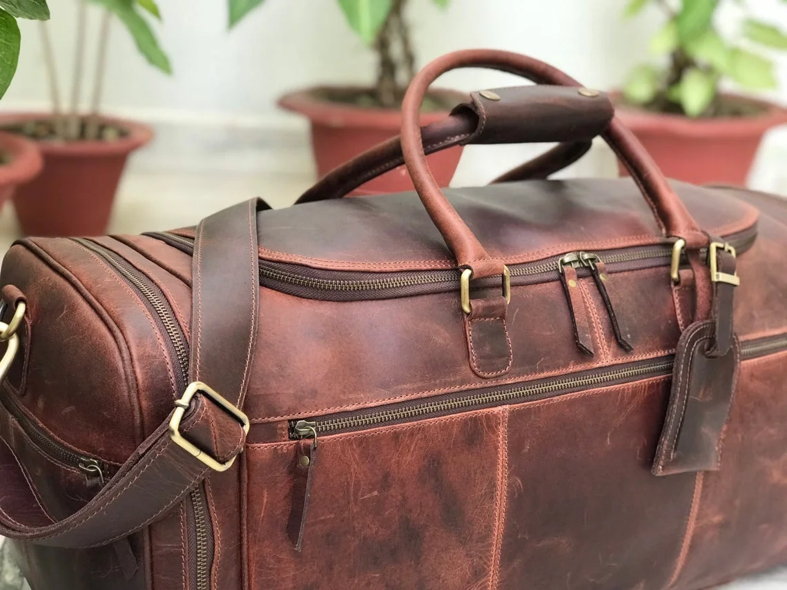 Bolsa de rifa equipaje de viaje clásico para hombre Real Leather