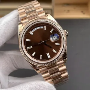New High-quality Brown Dial Luxury Men's Mechanical Watch Stainless Steel Strap Double Calendar Rose Gold Classic Business Watch