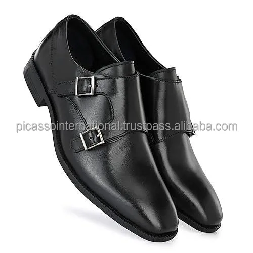 Double Monk Strap Black Antique Italian Leather Formal Casual Office Dress Party Wear Men's Genuine Leather Shoes Supplier