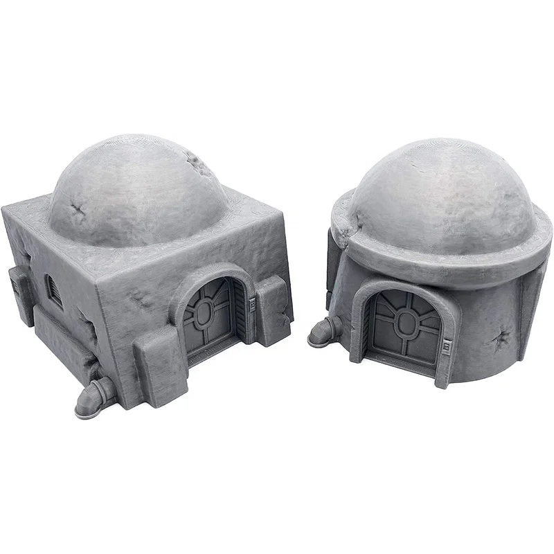 بيع بالجملة لتماثيل صغيرة مخصصة للألعاب الحربية، ديكور ترابي لمناظر طبيعية، تماثيل فريدة من الراتنج لنموذج كوخ على كوكب صحراوي.