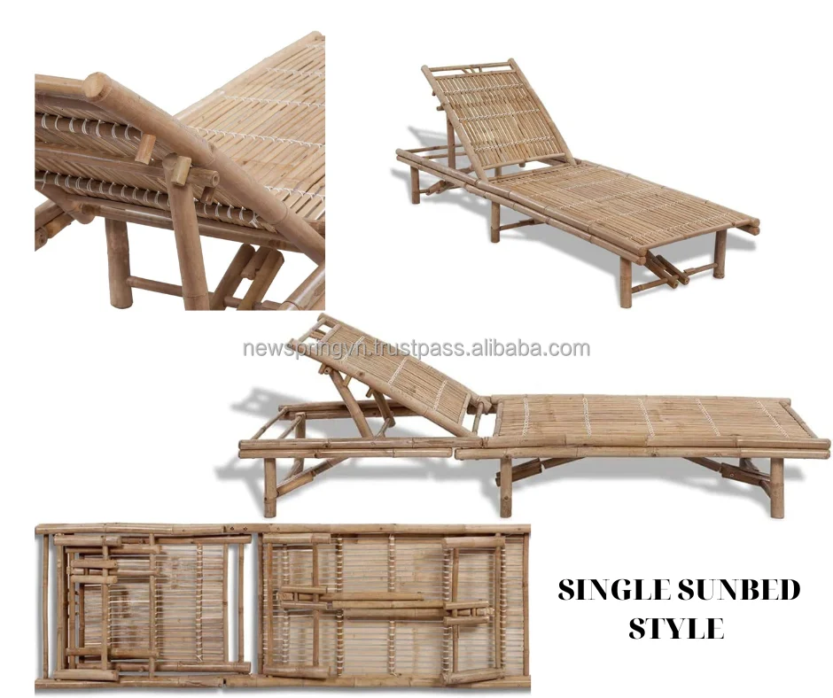 Bamboo Beach Sunbed Sunlounger Bamboo Adjustable Chaise Lounge Outdoor