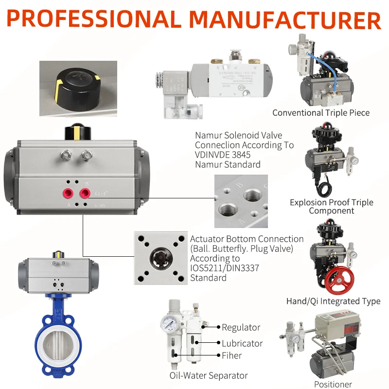 Aluminum Alloy At160-400 Pneumatic Valve Actuator Double/Single Action Rotary Spring Return Ball Butterfly Valve
