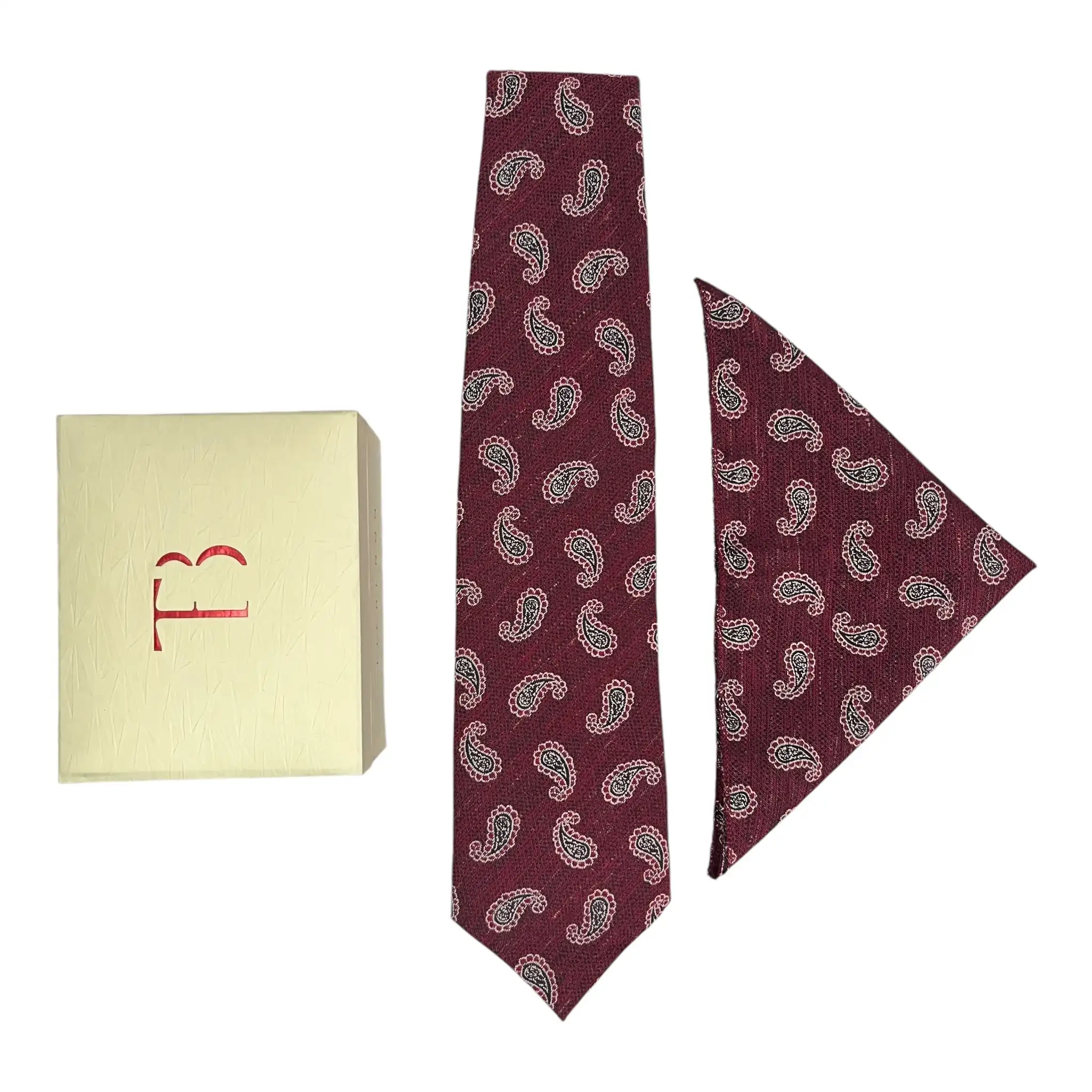 Tie Benon Paisley Broad Pattern Women's Plus Size Cashmere Tie and Pocket Square Combo Set in Lavender Maroon Blue