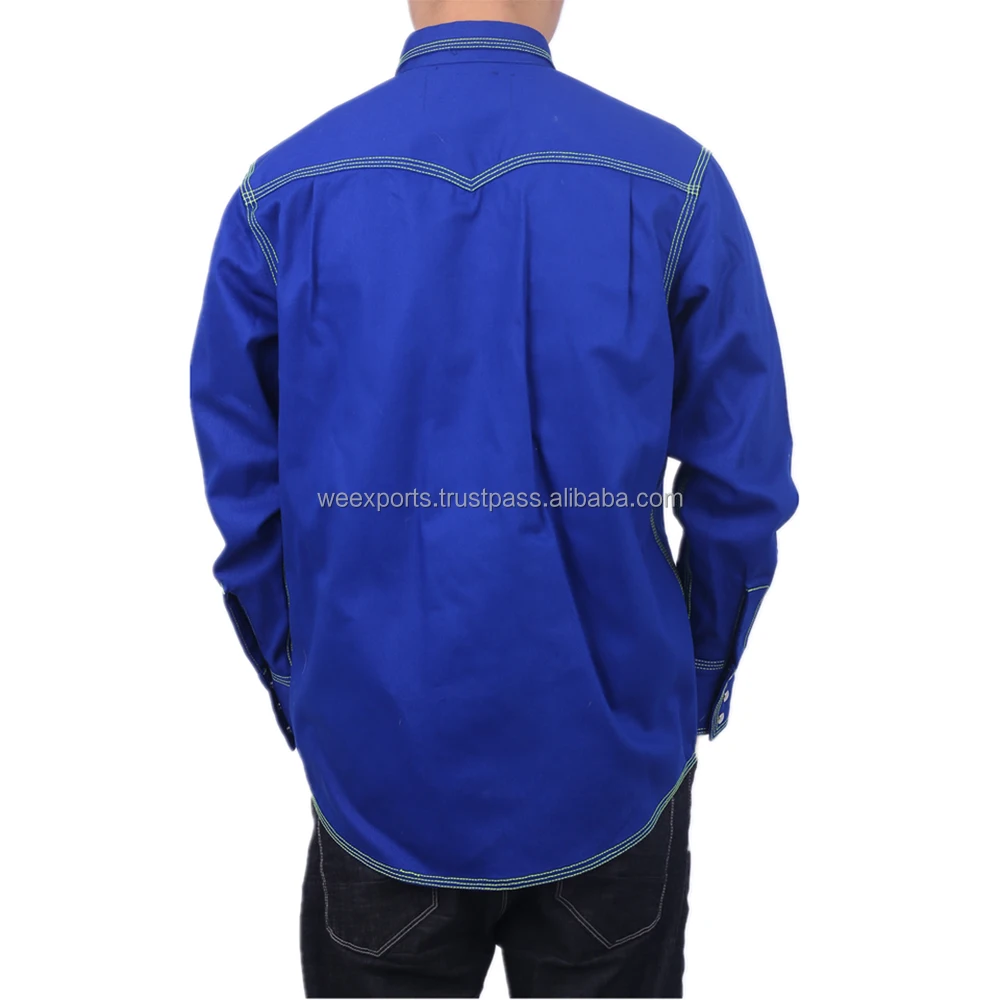 Wholesale Blue Cotton Twill Half Button Long Sleeve Work Shirt Mens