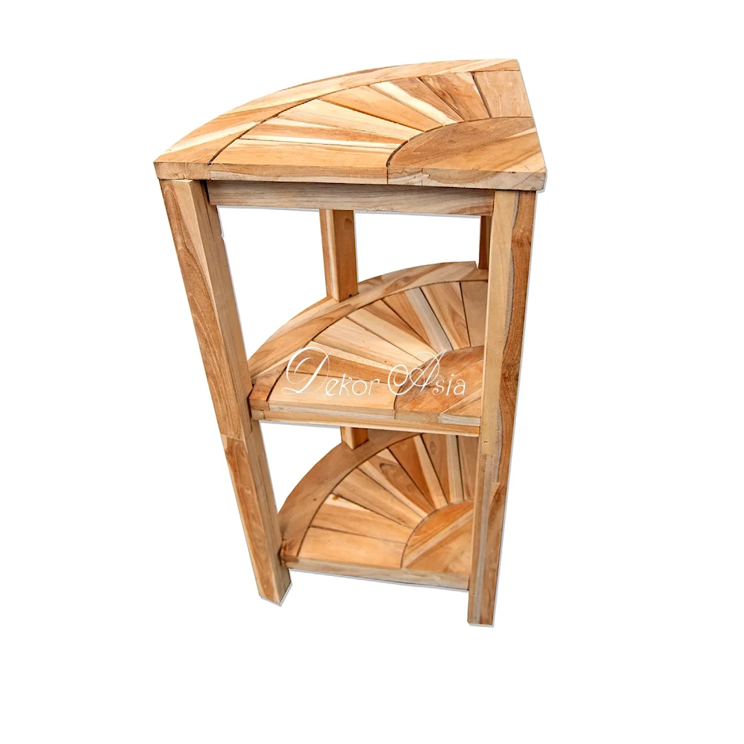 Teak Corner Bench 3 Layer Bathroom Triangle Shaped With Shelf And