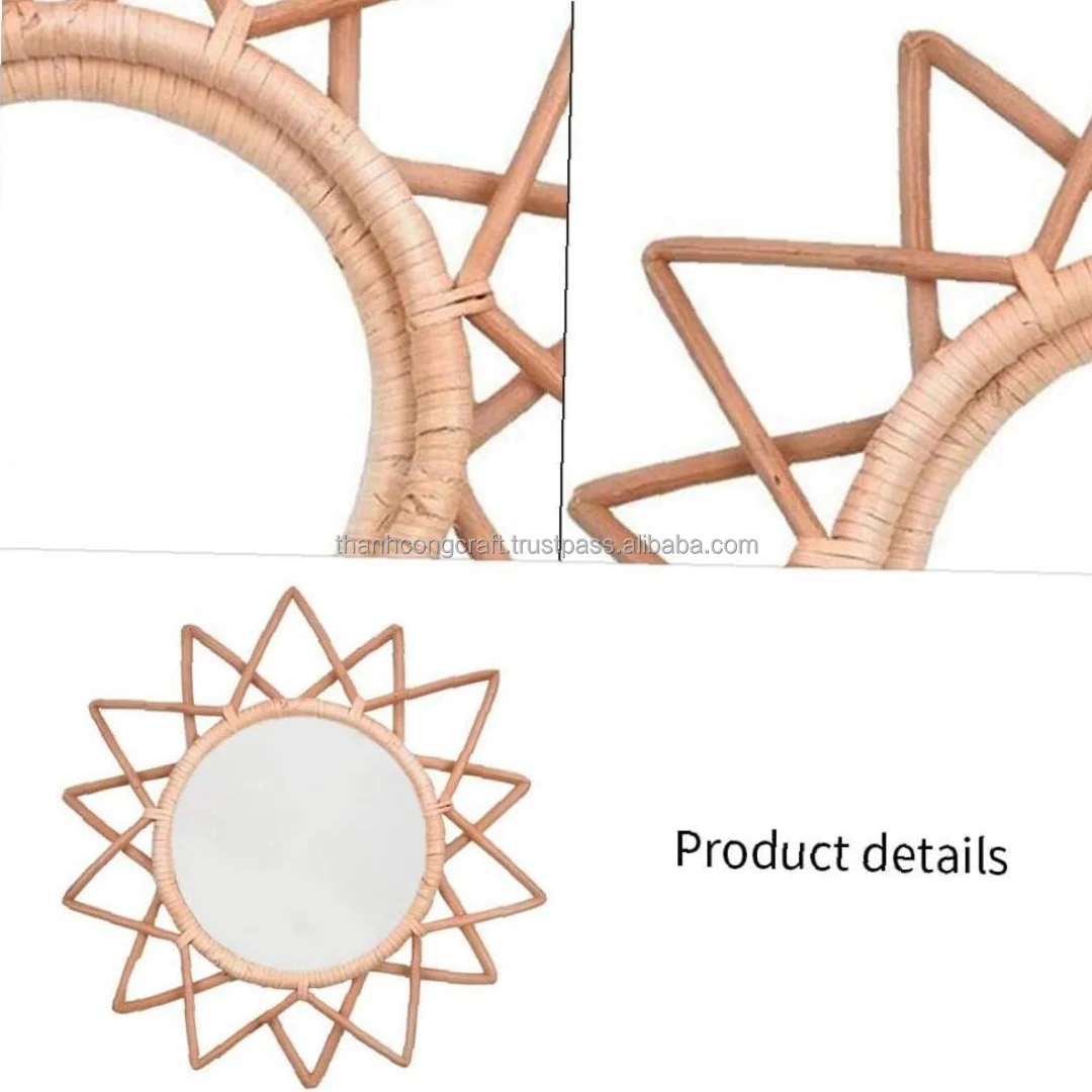 Handcrafted Unique Mirror Antique Rattan Wall Mirror Interior