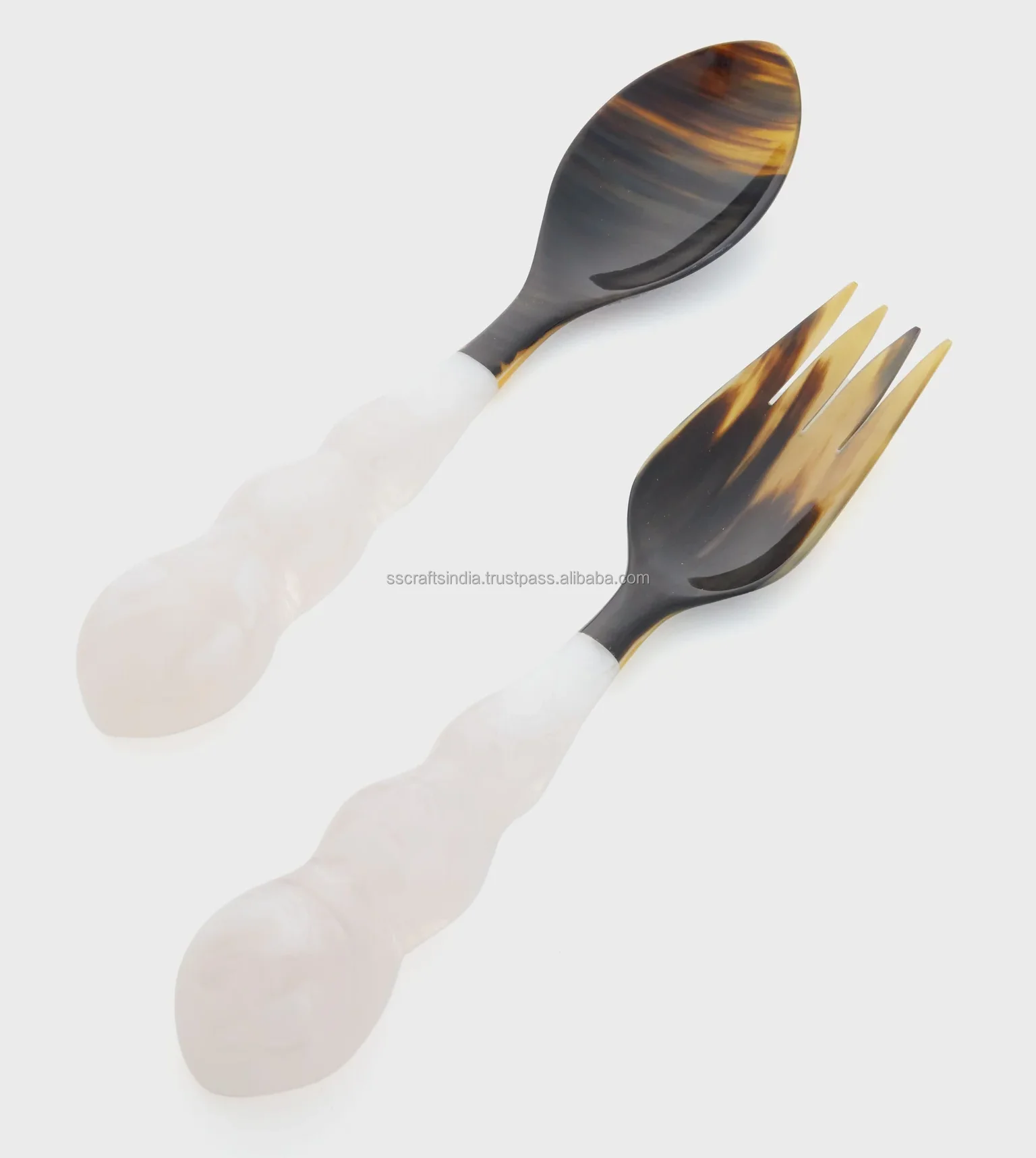 Рог ручной работы со смоляной ручкой сервер для салата набор ложек и вилок с мраморной Аква-кухней ресторанной кухней отеля