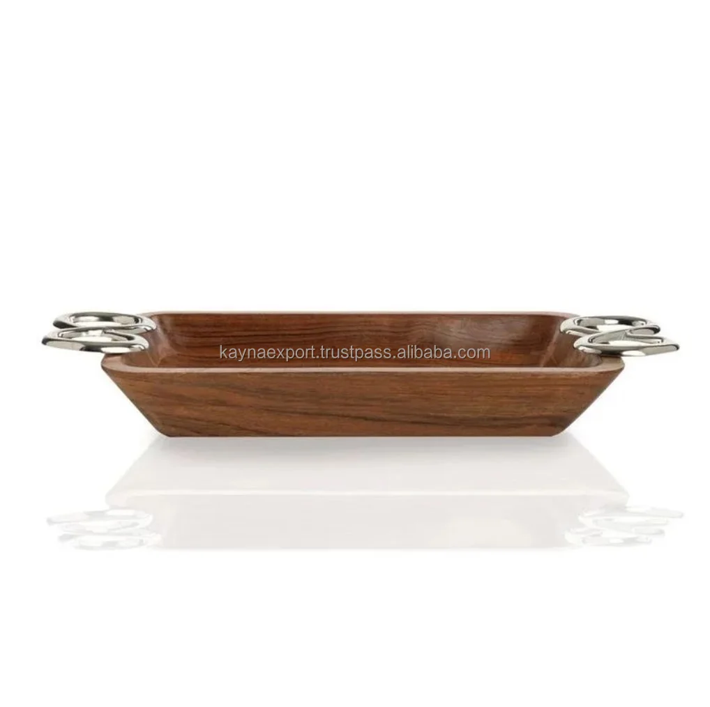 Luxury Decorative Gold Branch Handle Marble Tray With Gold Edge Tray