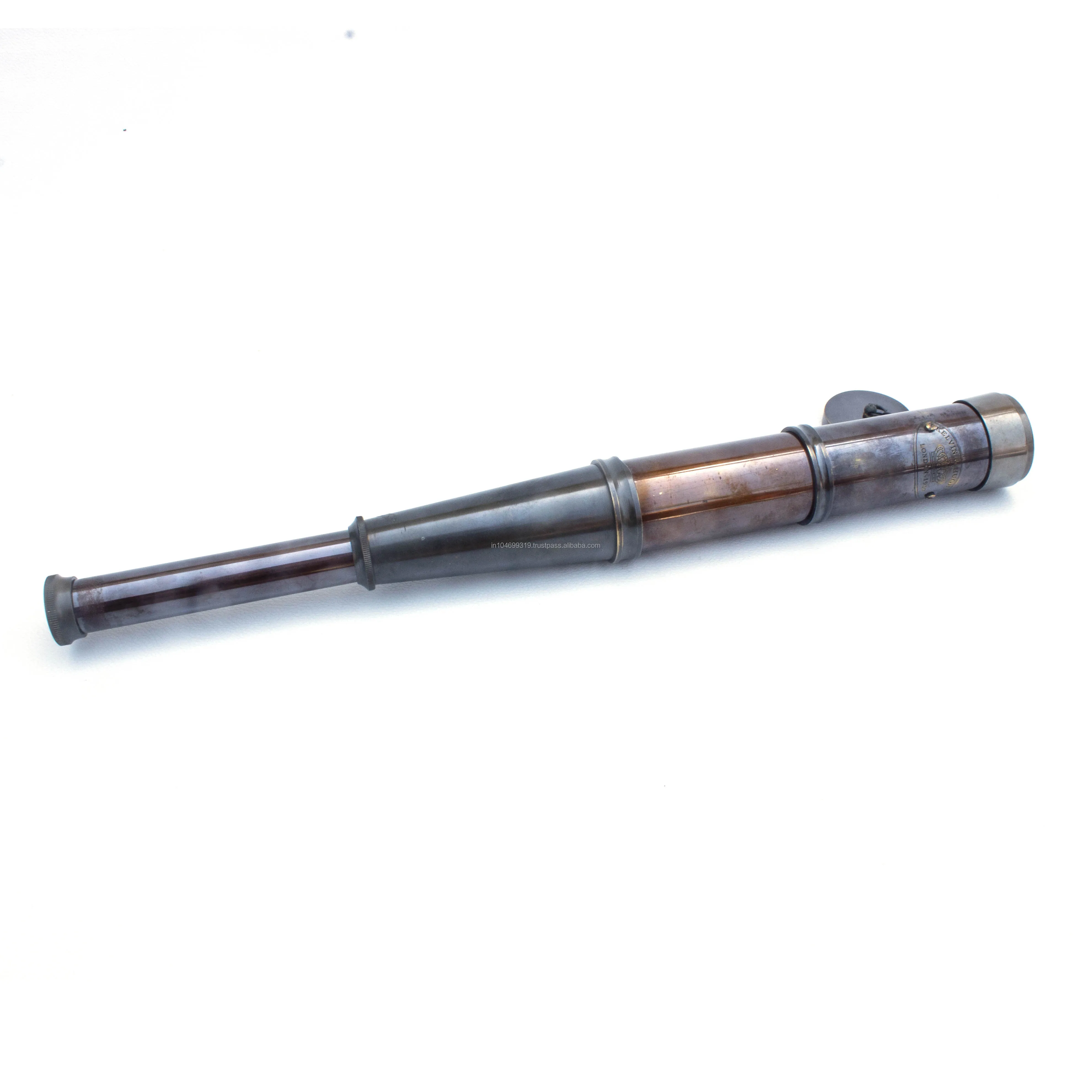 Antique Pirate Telescope - 16" Brass Spyglass With 15x Magnification & Wooden Case, Nautical Decor Collectible