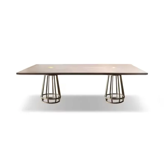 Raya Modern Design Dining Table Six Seaters Teak Wood Frame Top Material and Stainless Legs for Home Furniture