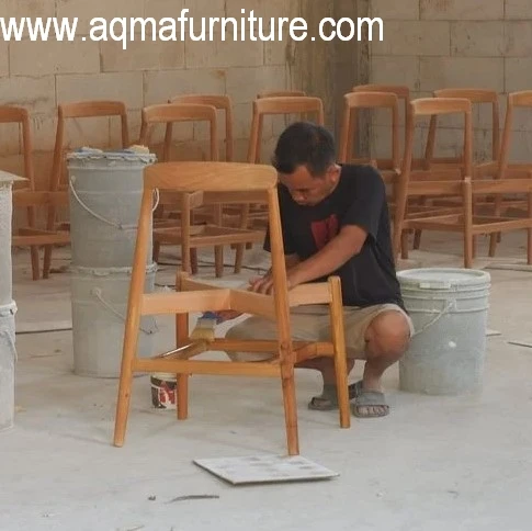 Teak Wood Arm Dining Chair with Twist Rattan Rope - Teak Furniture Made in Java Indonesia