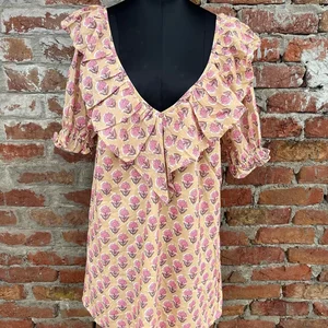 Summer Bohemian Hippie Sexy Top Hand Block Printed Cotton Floral Printed Tank Sleeve Casual Tunic Top For Women