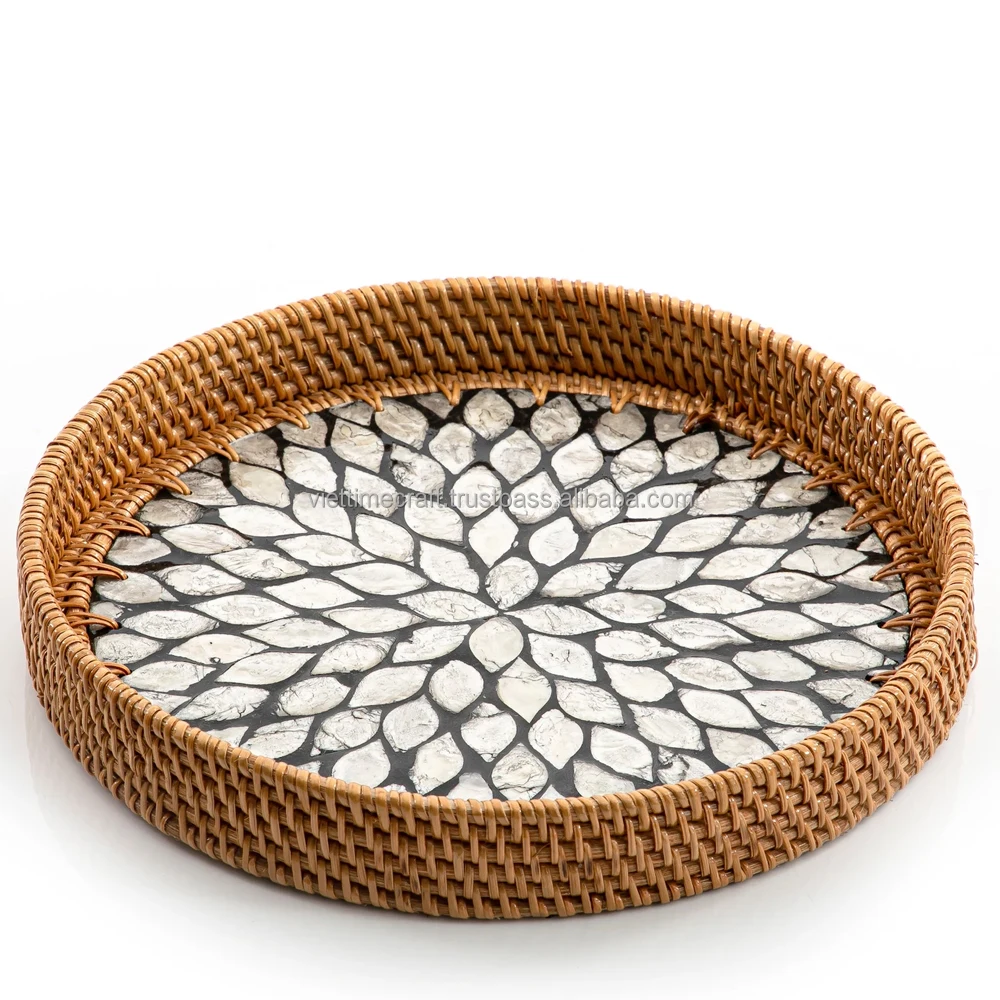 Wholesale Sustainable Tray Made From Rattan And Mother Of Pearl For