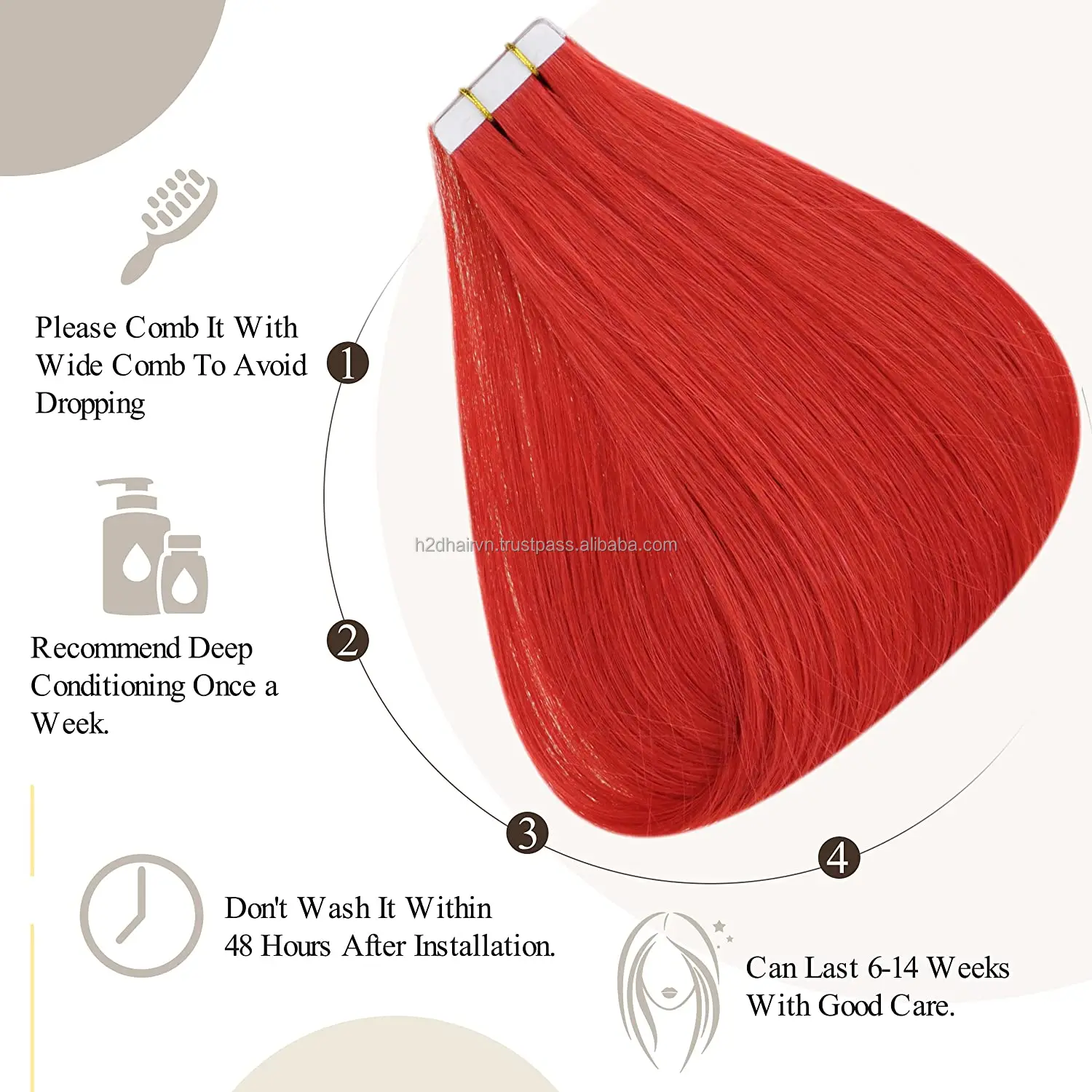 High Quality Hair Extensions Tape In 100 Vietnamese Human Hair Red