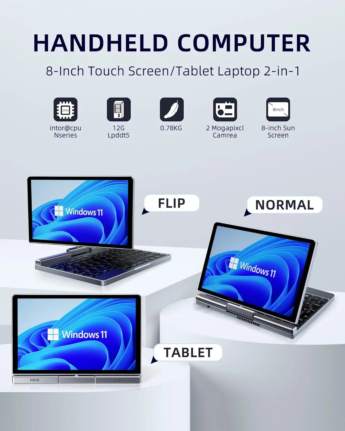 KOO FORWAY Mini Laptop 8 inch HD Touchscreen Portable, Win 11 Pro