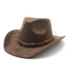 Suede Western Cowboy Hat Men Wide Brim Felt Ranch Hat Outdoor Sun Protection Rodeo Cap Vintage Style Headwear
