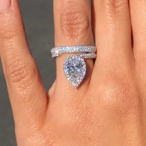 1.50 Carat Lab-Grown  Pear Cut Diamond Ring 14k White Gold with Rhodium Plating Engagement Wedding Jewelry eternity vermeil
