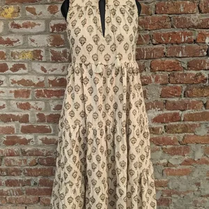 Women's 100% Cotton Summer Dress Hand-Block Printed Maxi Tier Dress Solid Pattern Sustainable Autumn/Summer Season