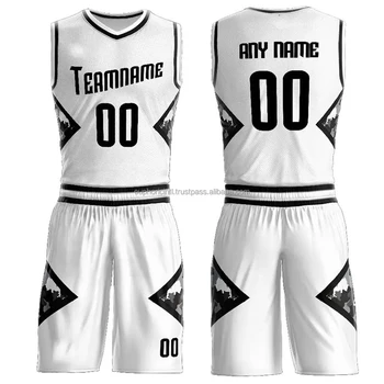 Custom White Black-White Ribbon Pattern Basketball Kits main image 0