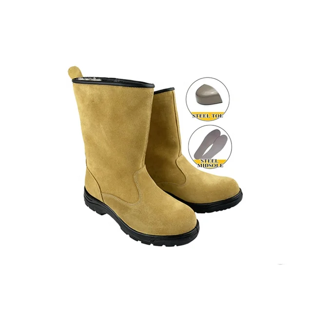 High Level Security Shoes Oilfield Desert High Cut Wear-resistant Anti-Hot Composite Toe Kelvar Midsole Yellow Suede Boots
