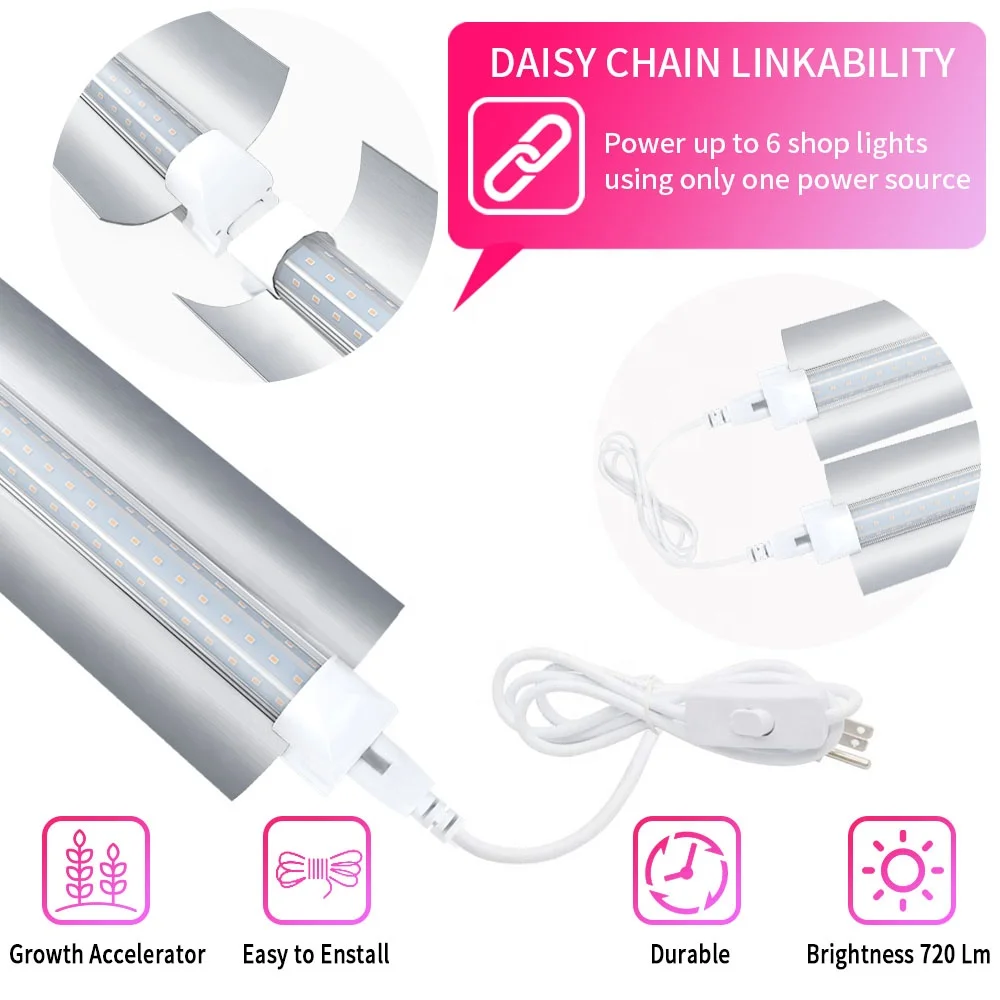 Jesled Triple Row Dshape Full Spectrum Grow Lights 4ft T8 Led Grow