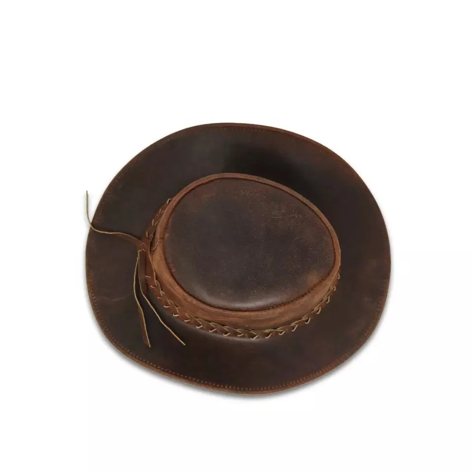 Cappello Originale Australiano Bush In Vera Pelle Stile Cowboy - Foto 4