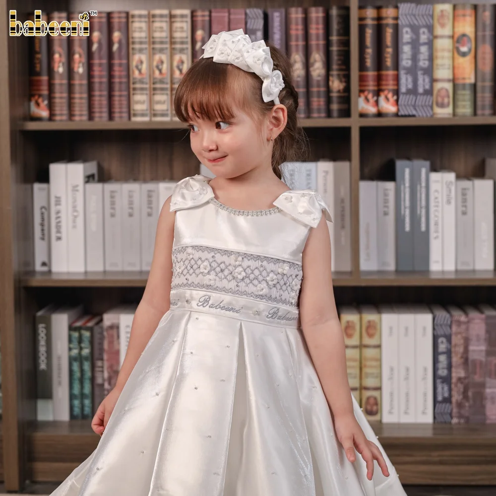 Fancy Taffeta Hand Smocked Children Autumn Dress ODM Baby Wholesale Manufacturer-FC005