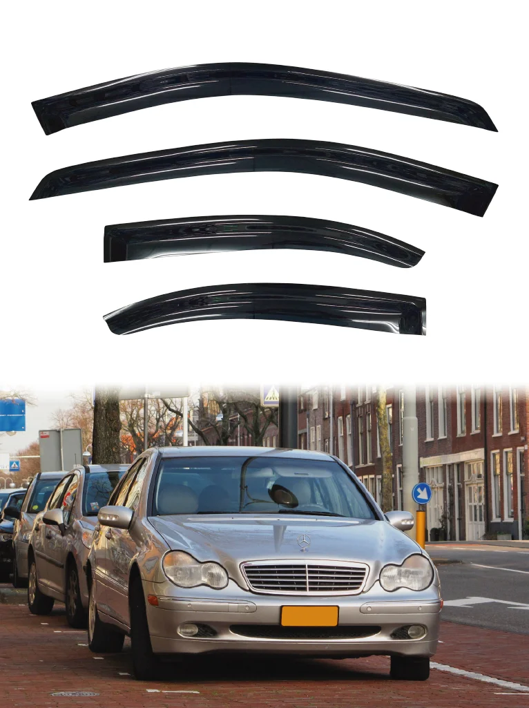 ClimAir Wind Deflectors Black For Mercedes C-Class W203 2000-2007 – Front Window Deflectors, Reduces Noise & Rain Entry