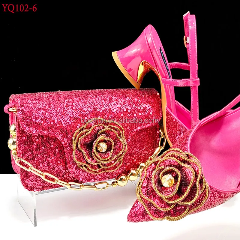 YQ102   Italian Shoe With Matching Bag for Party With Stones Wedding Shoes and Bag Set High Quality Women  Blue Color PU Leather
