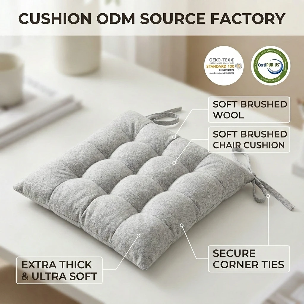 Bantal Kursi Berbentuk Persegi dengan Tali, Bantalan Duduk Anti-Slip Berjahit untuk Ruang Makan, Kantor, dan Duduk di Lantai, Grosir OEM